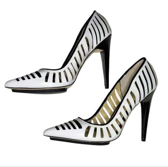 GX by Gwen Stefani Addie High Heel B/W Geometric Cutout Island Platform Pumps, 9 - Picture 4 of 9